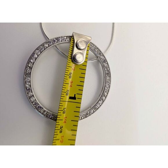 Designer Sterling Silver CZ Round Eternity Necklace 16 Inch Italy Chain - Picture 6 of 6